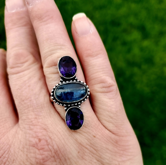 New Blue Kyanite & Amethyst 925 Silver Ring. - Picture 6 of 8